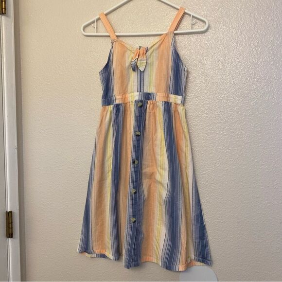 Jessica Simpson Girls Midi maxi button front Dress Stripe boho smocked cotton 12 - Picture 2 of 12